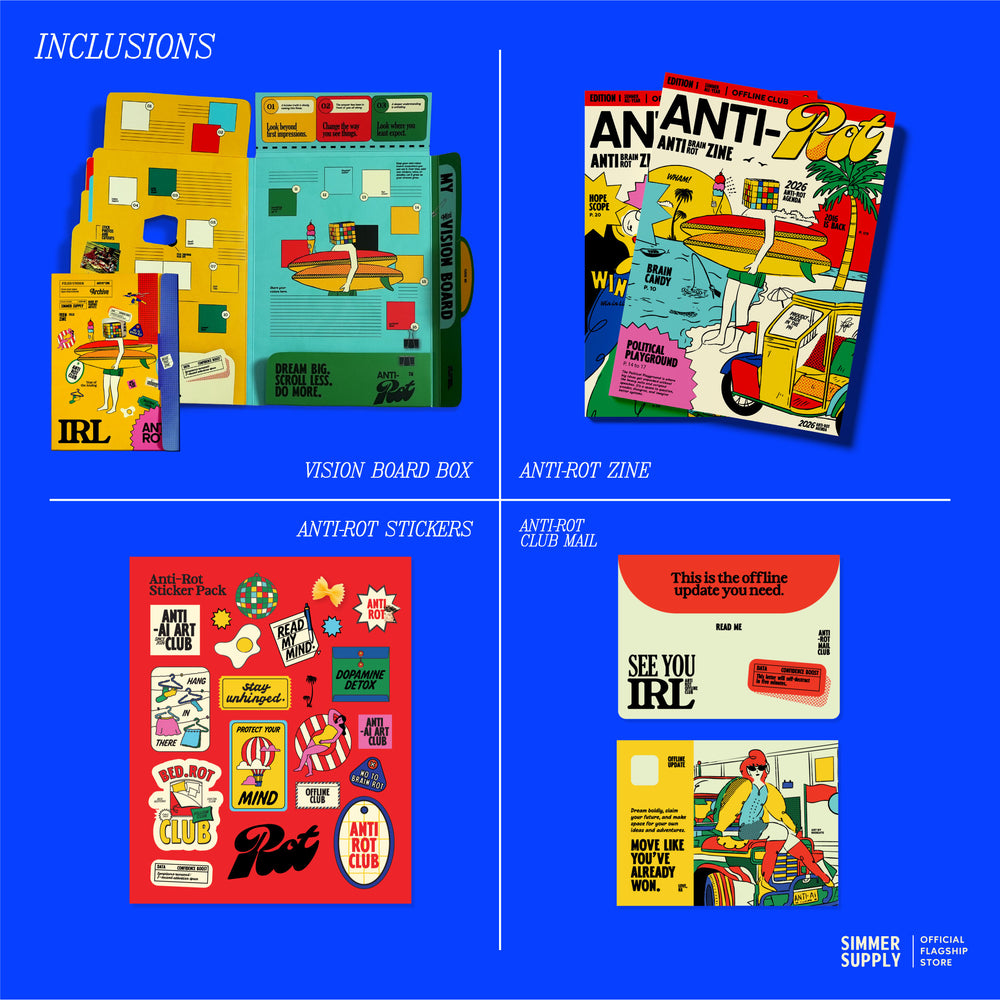 Anti-Rot Zine: Creative Magazine (Crossword, Mini-Games, Articles, Stickers, Postcard, Vision Board)